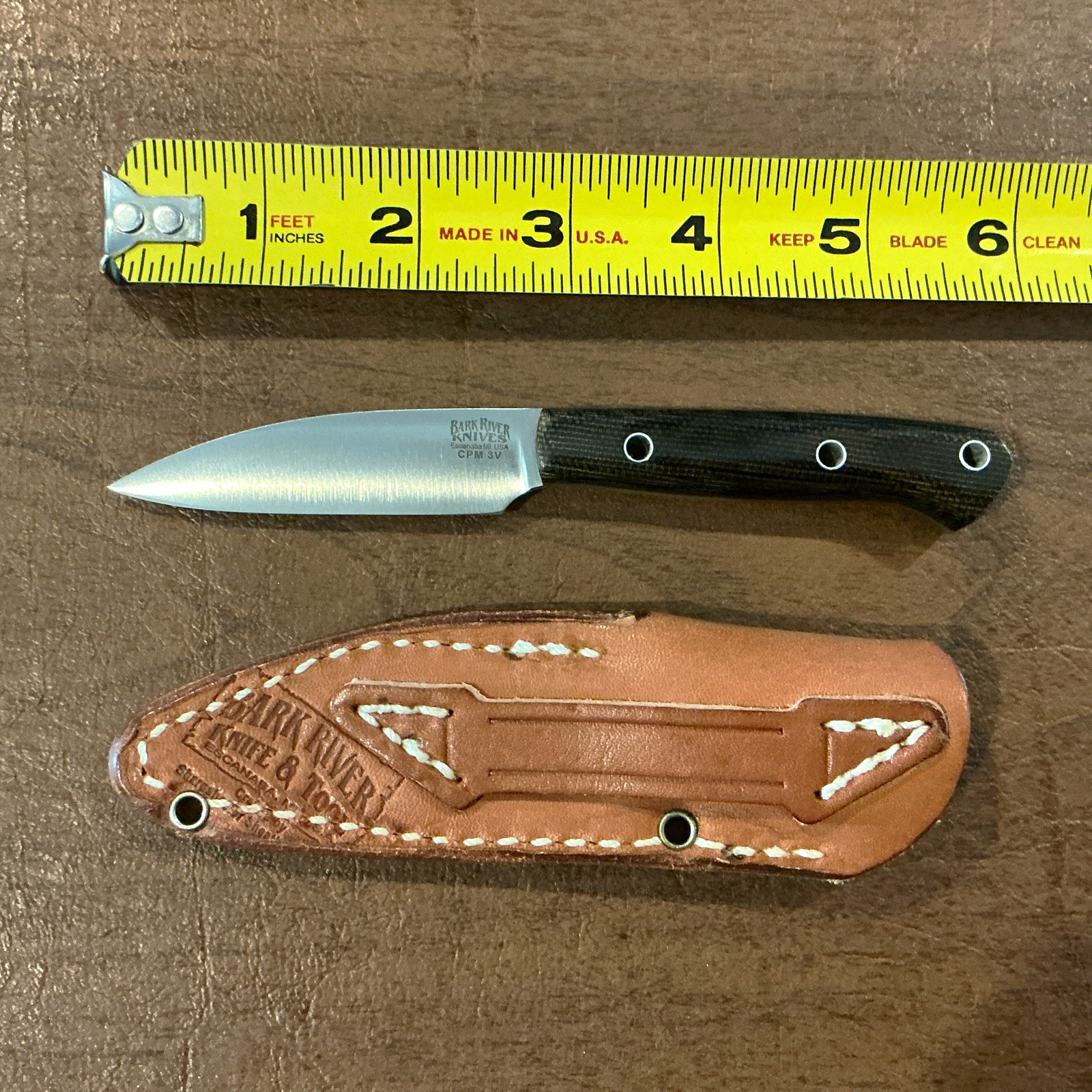 Bark River Drop Point Fixed Blade Knife CPM 3V, Micarta Full Tang w/ Sheath Bark River Drop Point Fixed Blade Knife CPM 3V, Micarta Full Tang w/ Sheath