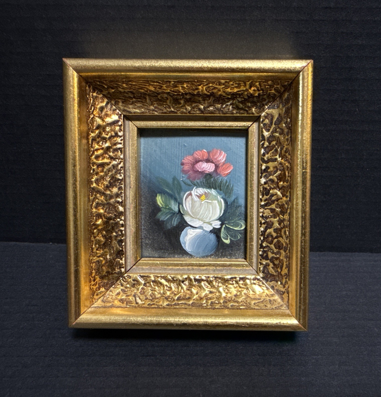 Hand-Painted Mini Oil Painting Still Life Floral Gold Frame Verilyn Gallery 3” Hand-Painted Mini Oil Painting Still Life Floral Gold Frame Verilyn Gallery 3”