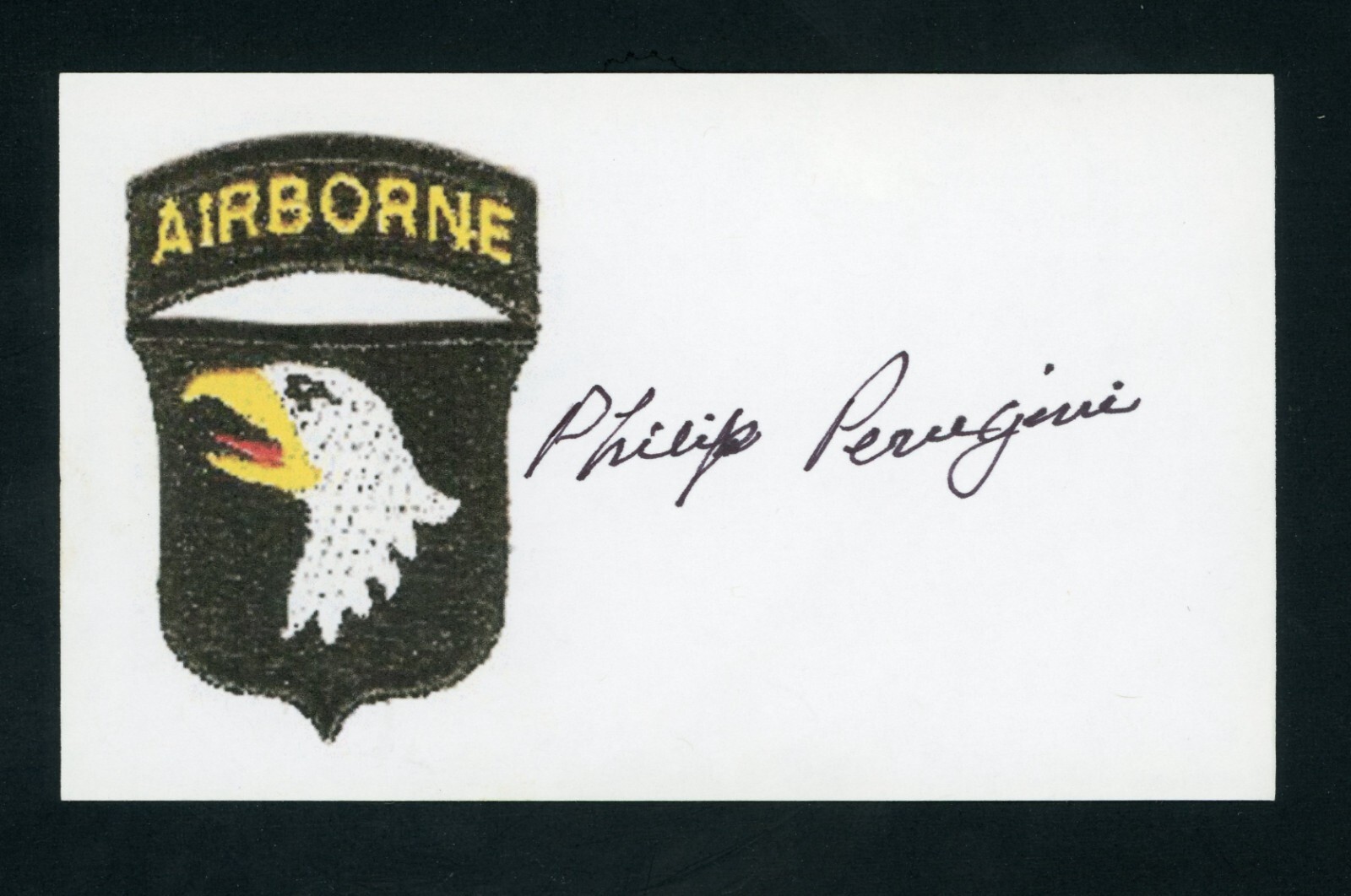 Philip Perugini DEC WWII Band of Brothers 101stAB 506PIR Signed 3x5 Card E27828