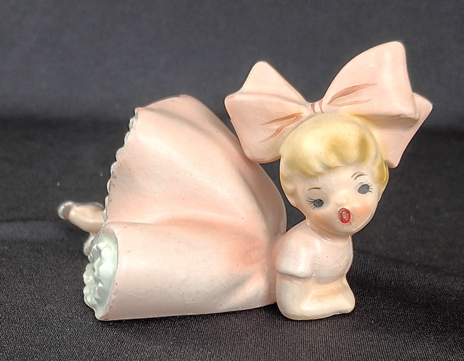 Vintage Inarco 1963 Big Bow Girl E-1059 Lounging Figurine Pink Dress