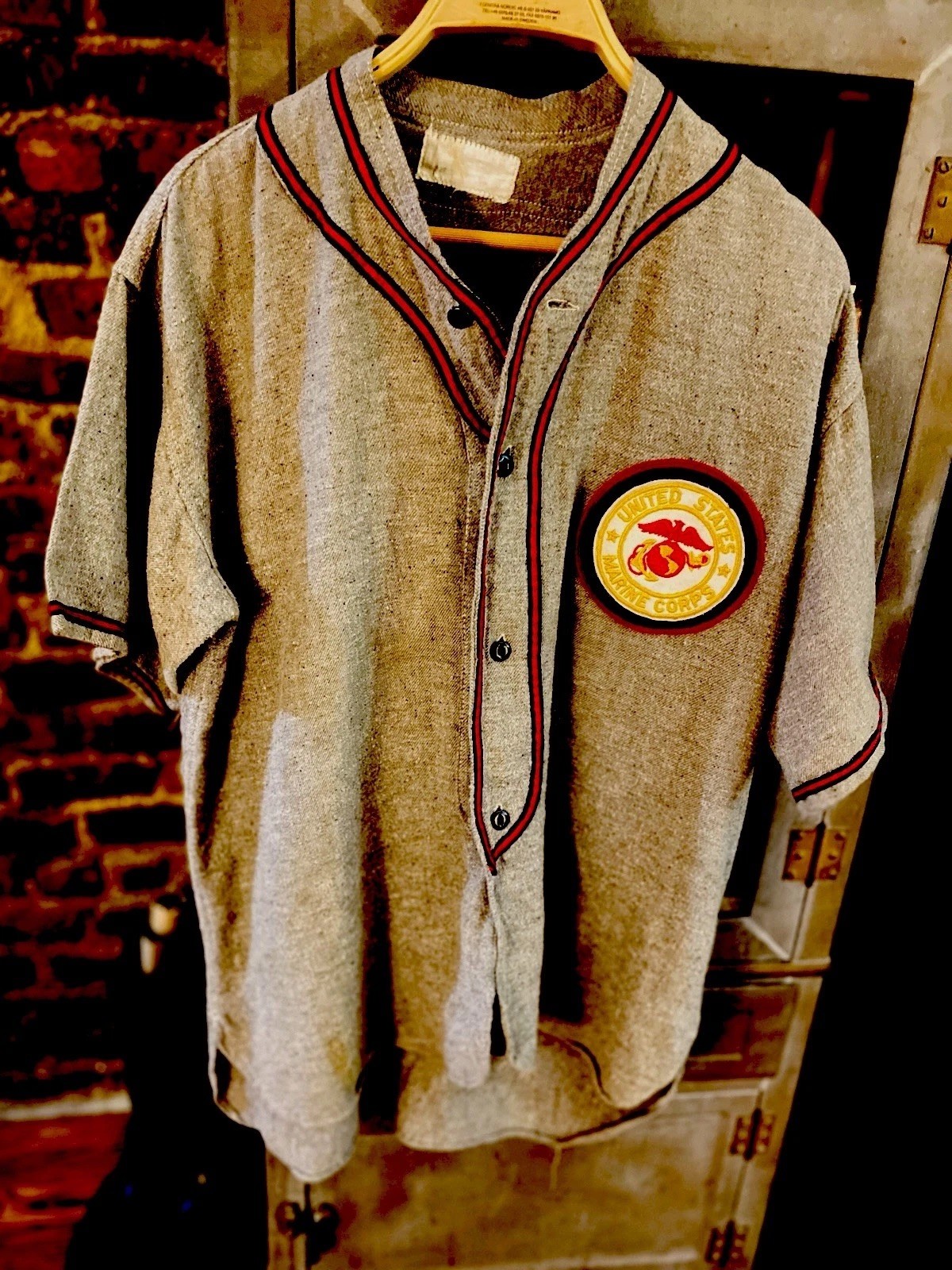 ORIG.USMC LATE40S-50S BASEBALLTEAM SHIRTPATCHED,LABELCOTTONTRITONEBOLDMINTYL