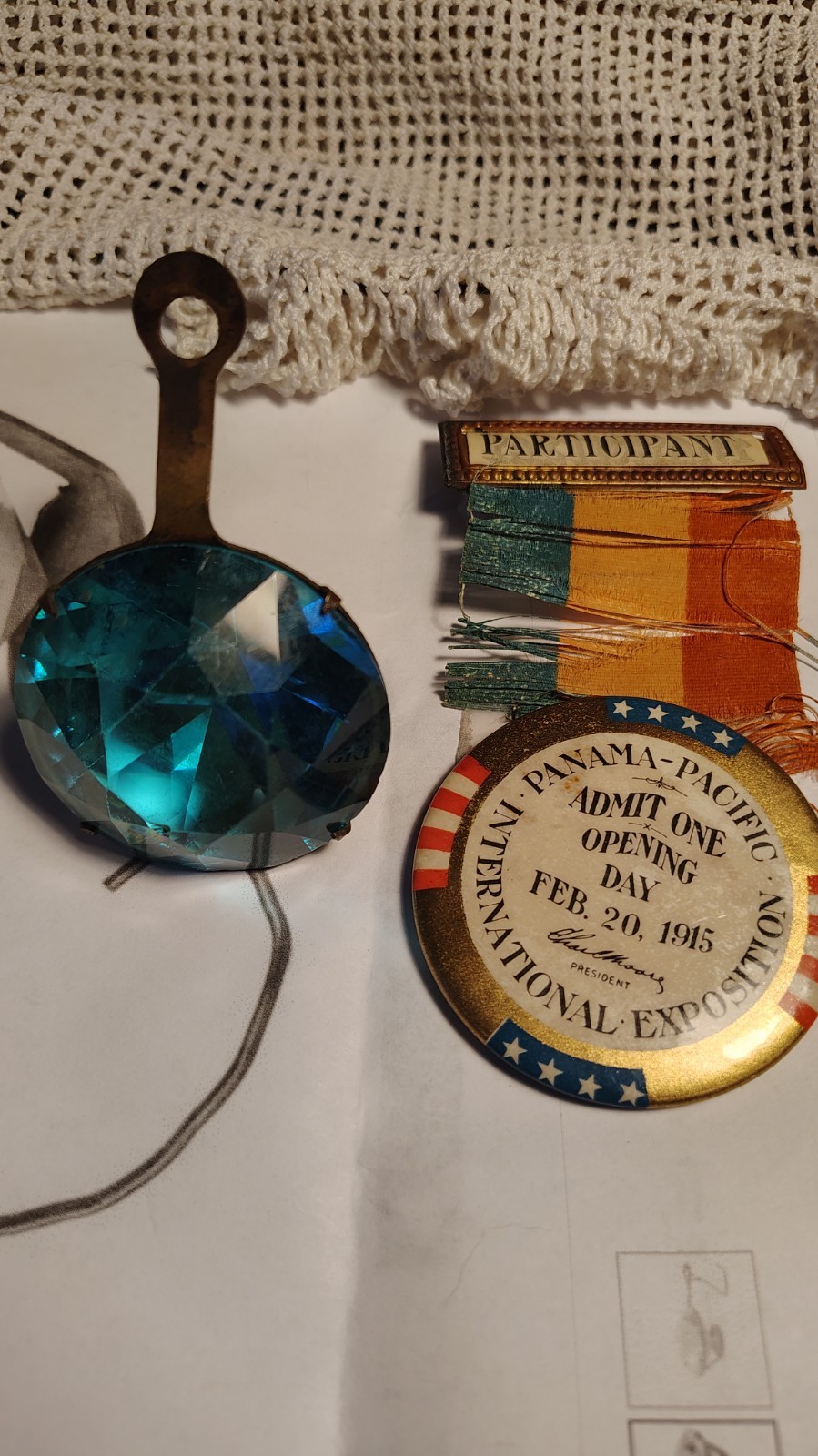 PPIE San Francisco Tower Of Gems Sapphire Novagem and Opening Day Ribbon 1915