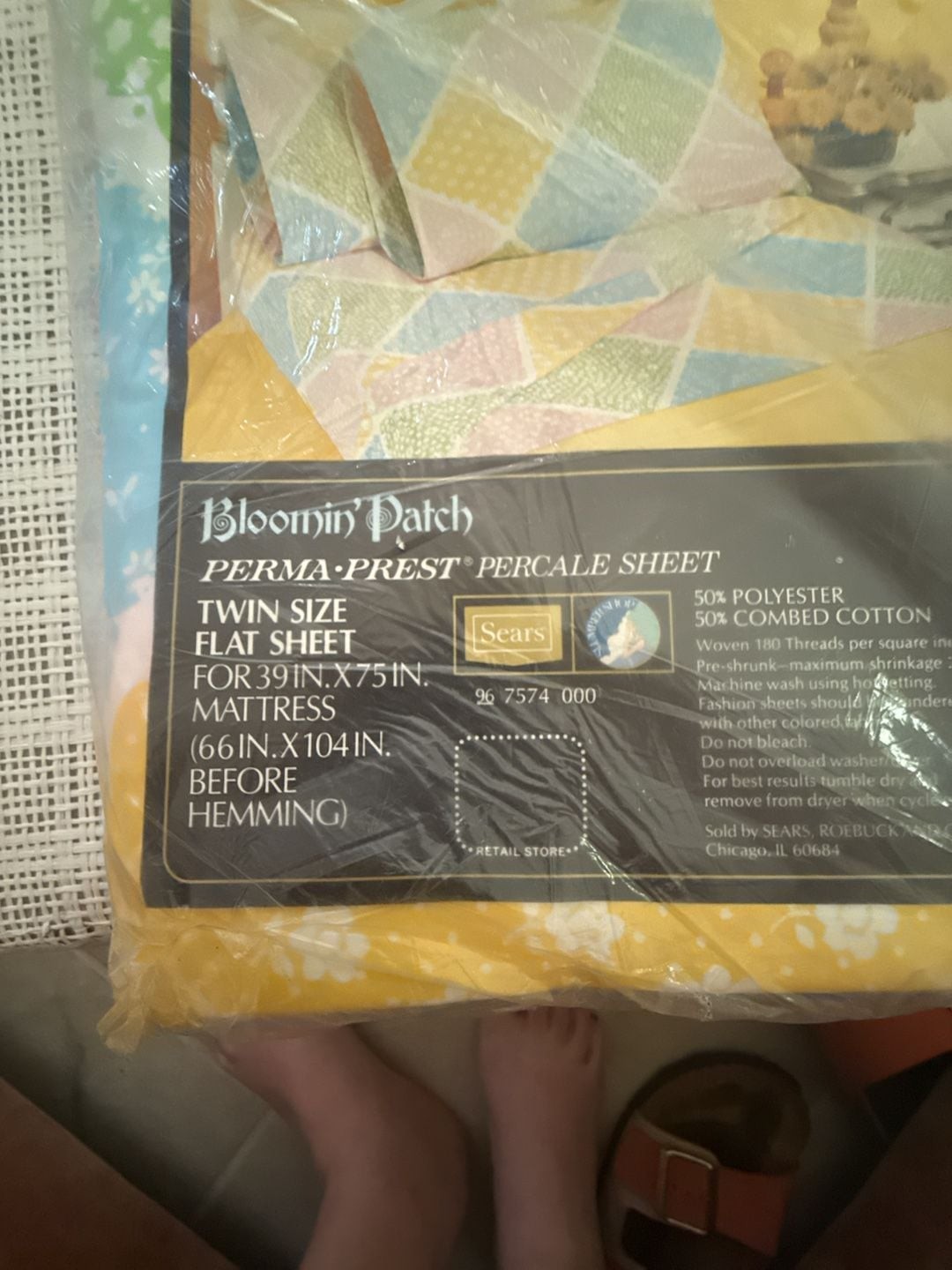 Vintage Sears Bloomin\' Patch Perma-Prest Percale Twin Size Flat Sheet