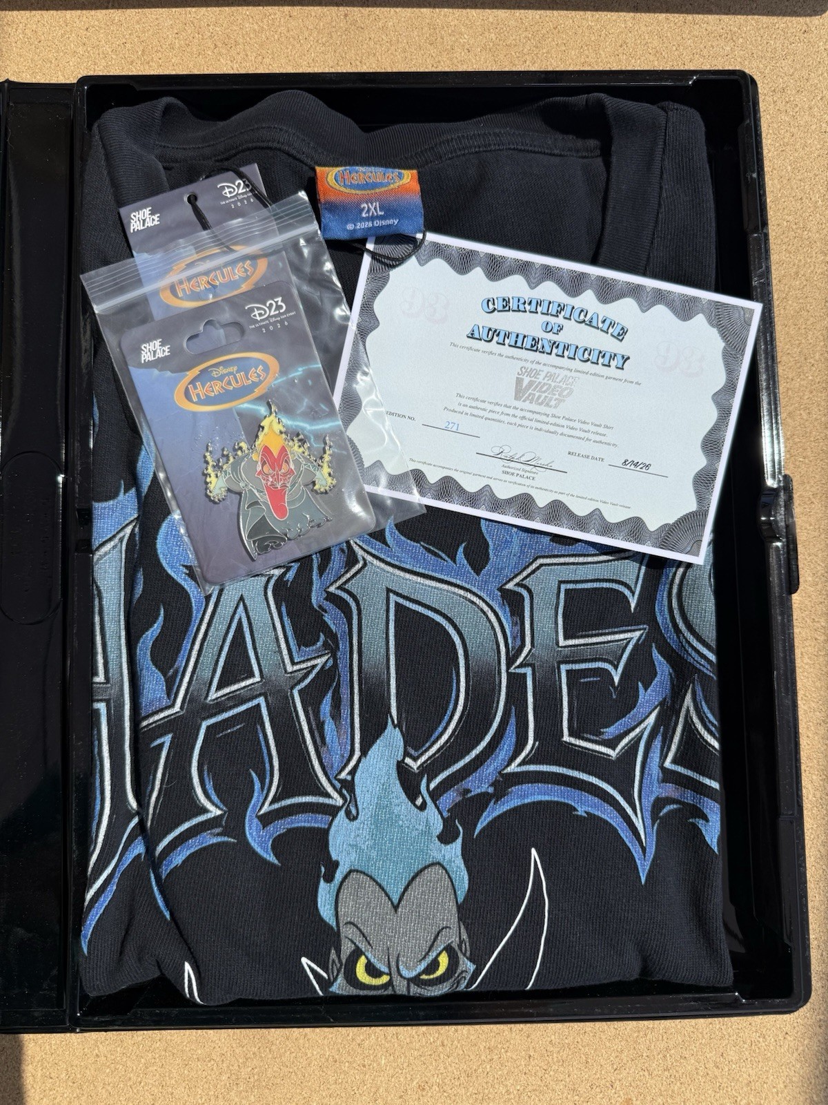 Disney D23 Expo 2026 Shoe Palace Hercules Shirt Pin VHS Clamshell Bundle XXL