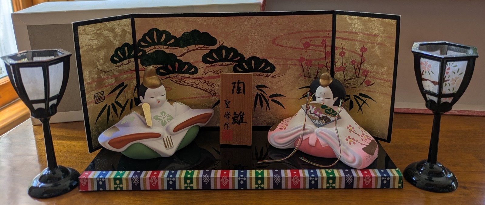 Japanese Hina Doll Set Vintage Style Hinamatsuri Display Pottery Yakushigama