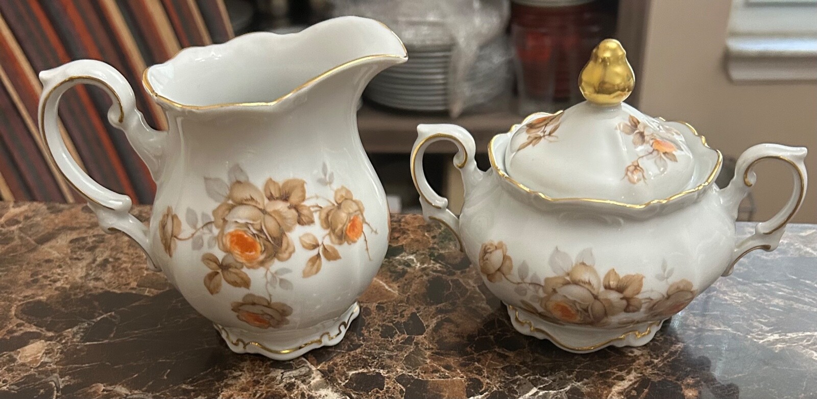 Mitterteich Bavaria Germany Norway Rose Creamer & Sugar Bowl w Lid Vintage