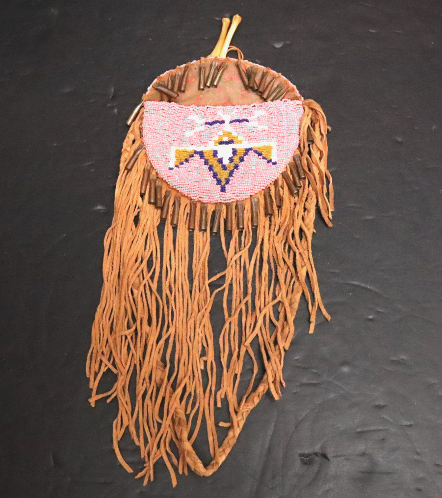 ATQ Native American Plains Indian Sioux Lakota Beaded Bag Pouch W Cones