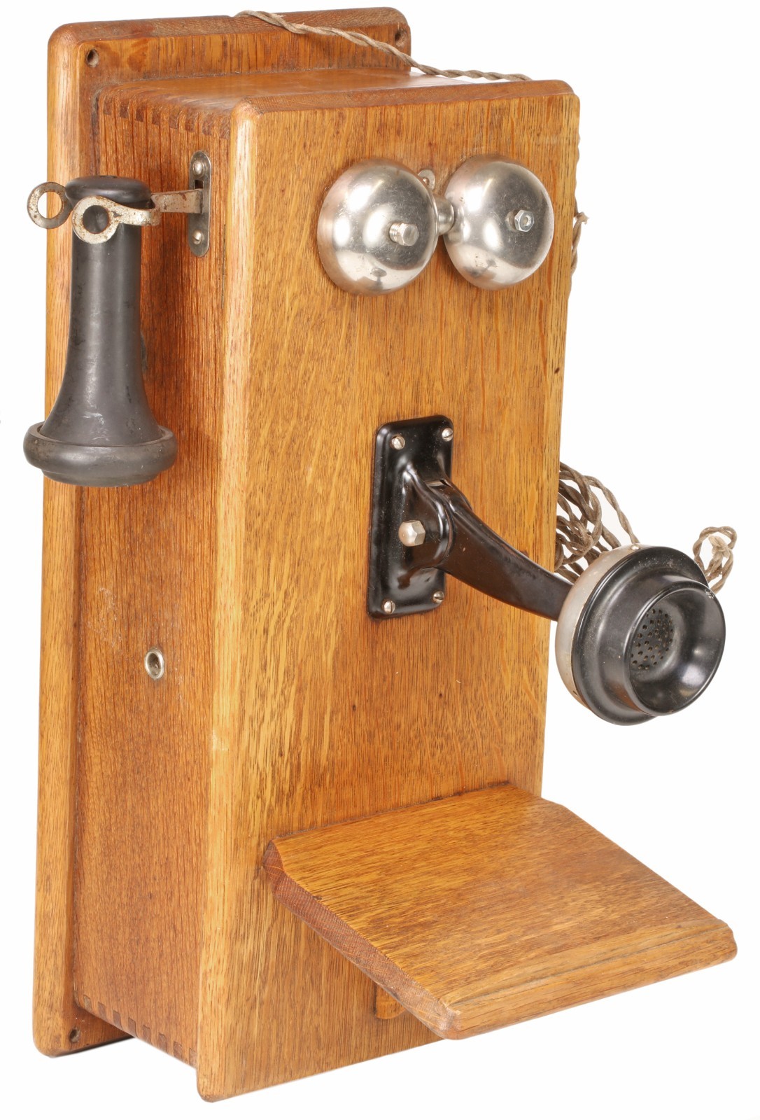 Antique Oak Wall Telephone 5 Bar Magneto Hand Crank Twin Bell Early 1900s Antique Oak Wall Telephone 5 Bar Magneto Hand Crank Twin Bell Early 1900s