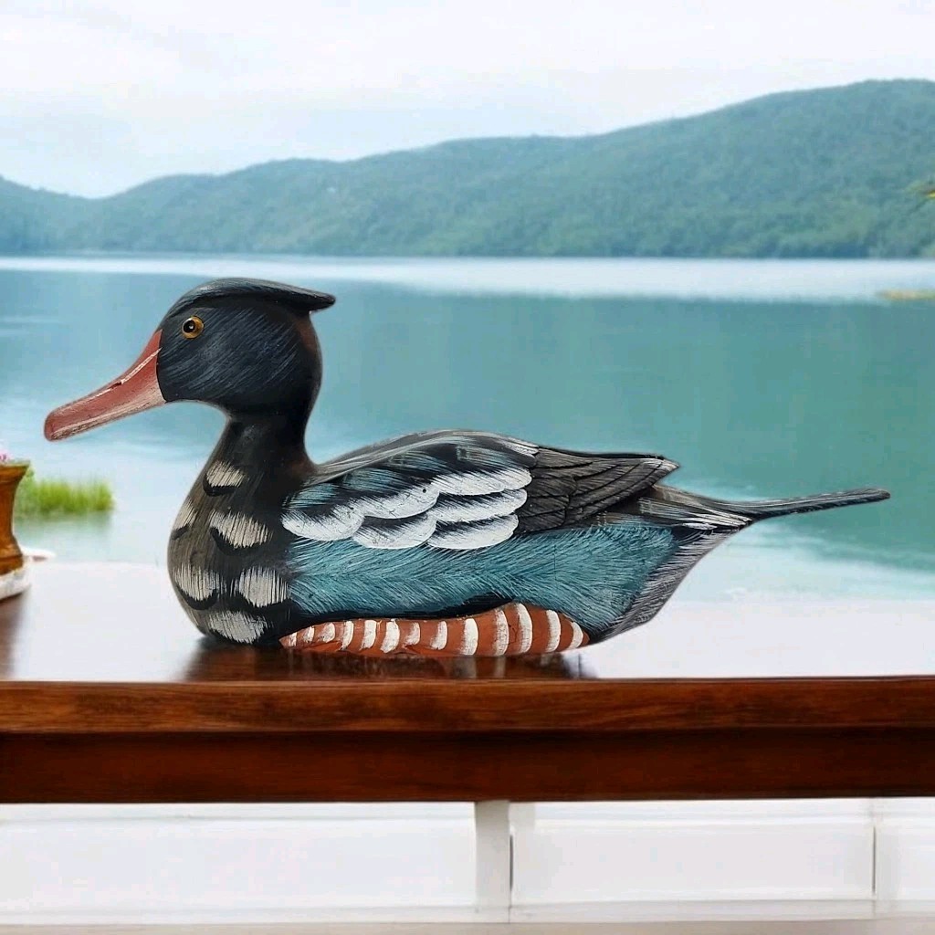 Vtg Wooden Red Breasted Merganser Duck Figurine 8\