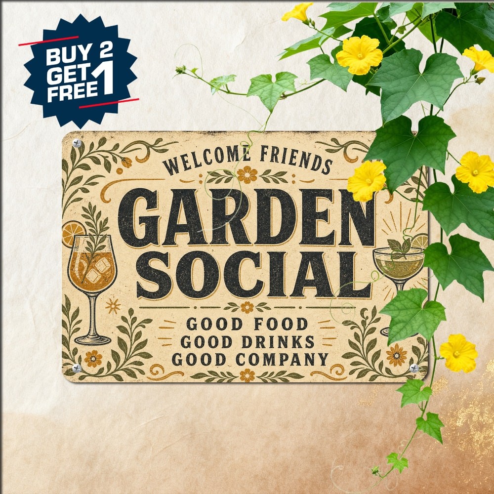 Large Centered Typography Beer Logo Garden Bar Sign Vintage Metal Tin Plaque