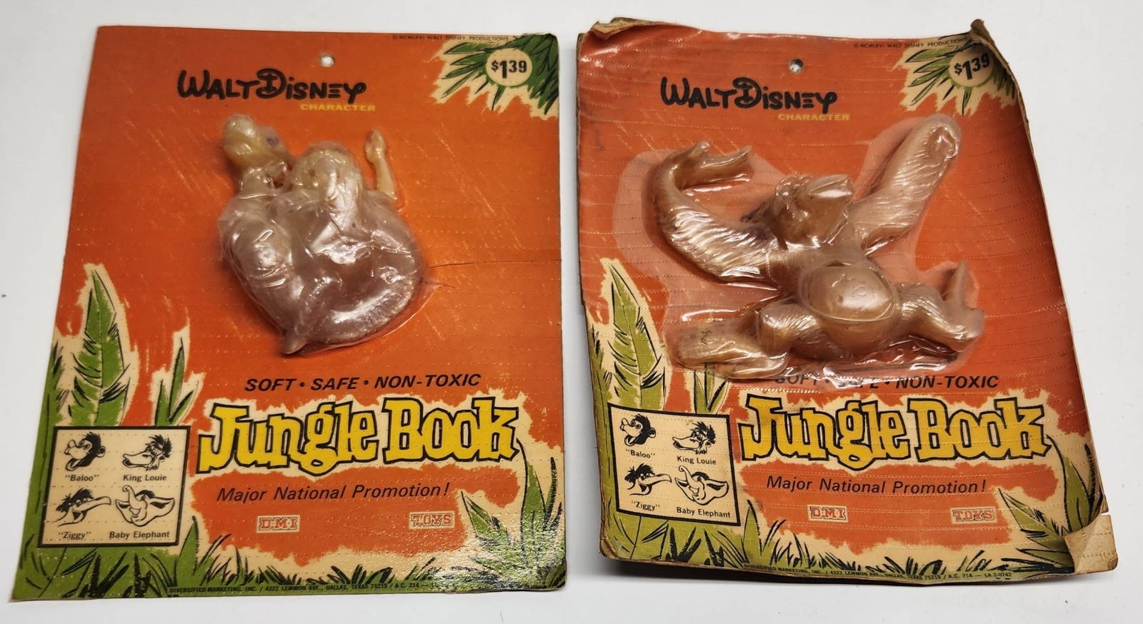 VTG 1966 Disney Jungle Book Oily Jiggler Figure Lot Of 2 Mowgli Kaa & King Louie