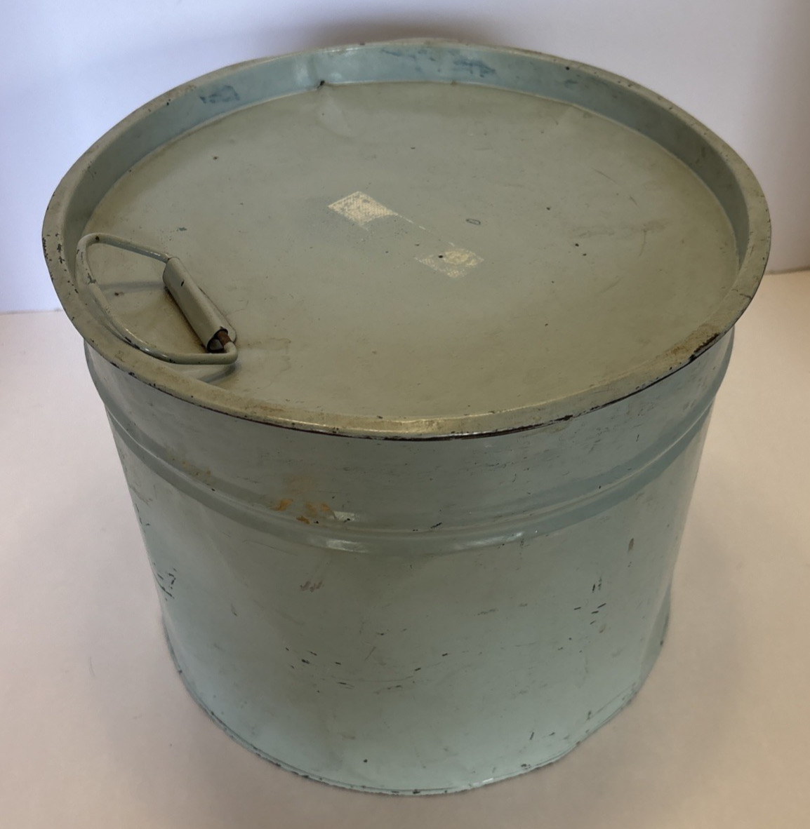 Vintage Light Green Metal Storage Tin Shabby Chic Painted Finish