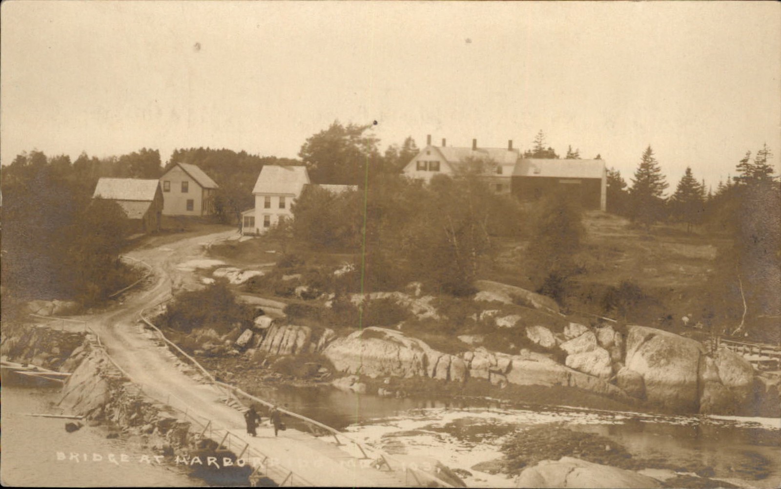 Harborside Maine ME Bridge c1900s-10s Real Photo Vintage Postcard bhn