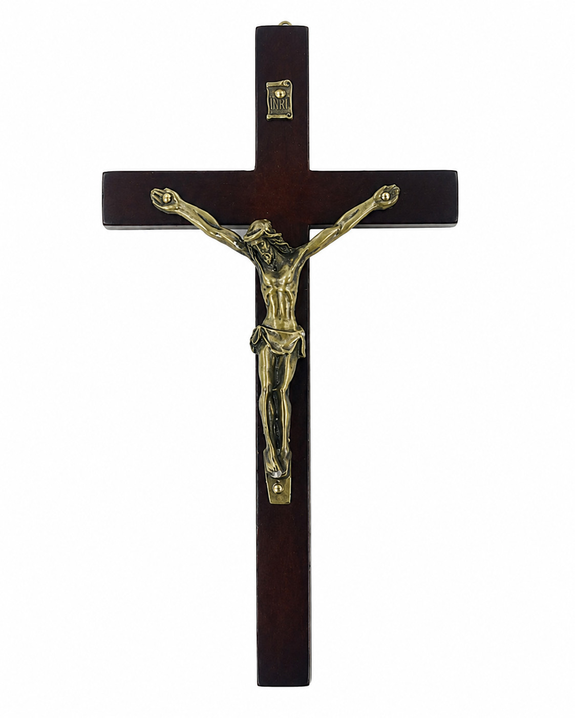 Vintage Wooden Metal Wall Cross Crucifix Holy Religious Carved Christ Dark Drown