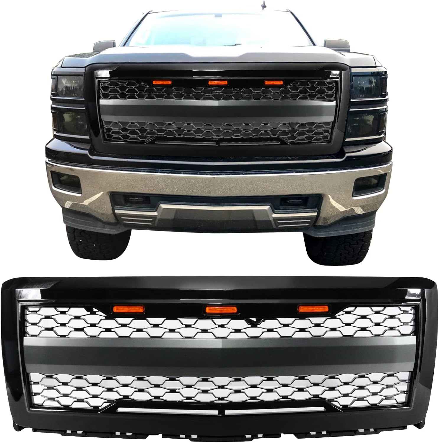 Fit 2014-2015 Chevrolet Silverado 1500 Grille Gloss Black Fit 2014-2015 Chevrolet Silverado 1500 Grille Gloss Black