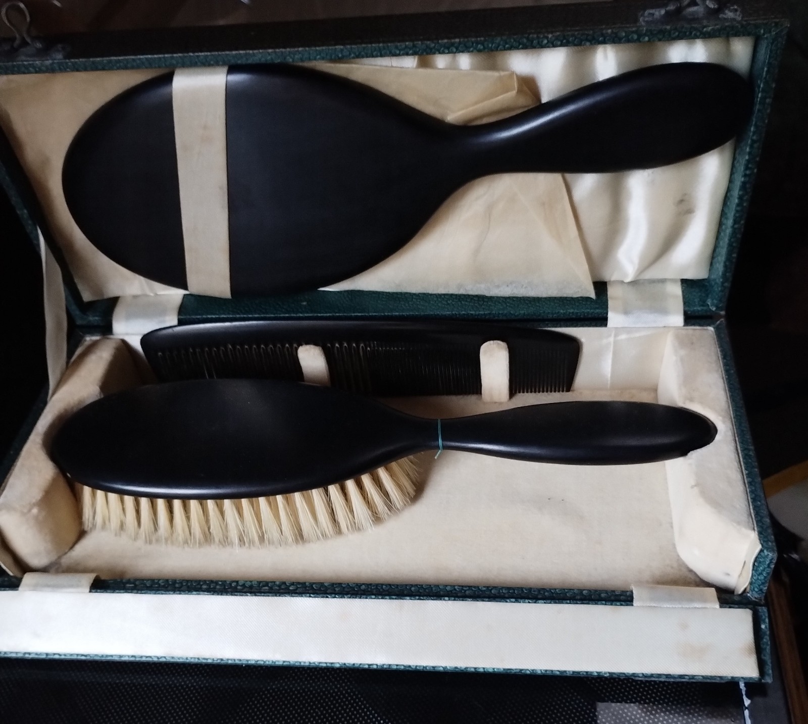 Vintage Solid Ebony Wood Vanity Grooming set