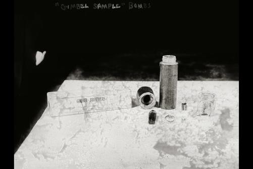 Photo:Gimbel Brothers Bombs Explosives 1900s Containers Tables Photograph