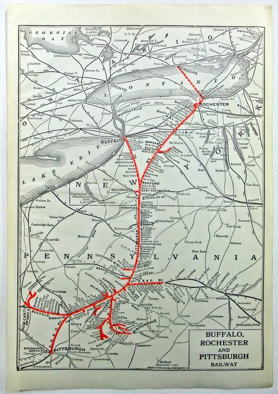 Buffalo Rochester & Pittsburgh - Original 1927 Railroad Map by Poor\'s Publishing