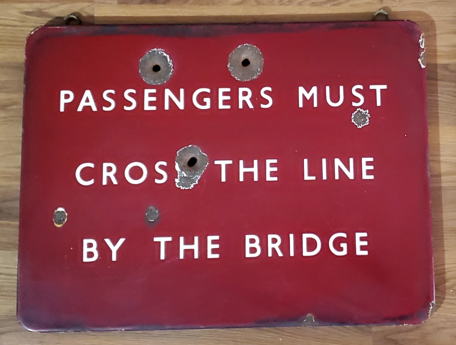 VTG BR British Rail 'Passengers Must Cross the Line by Bridge' Porcelain Sign