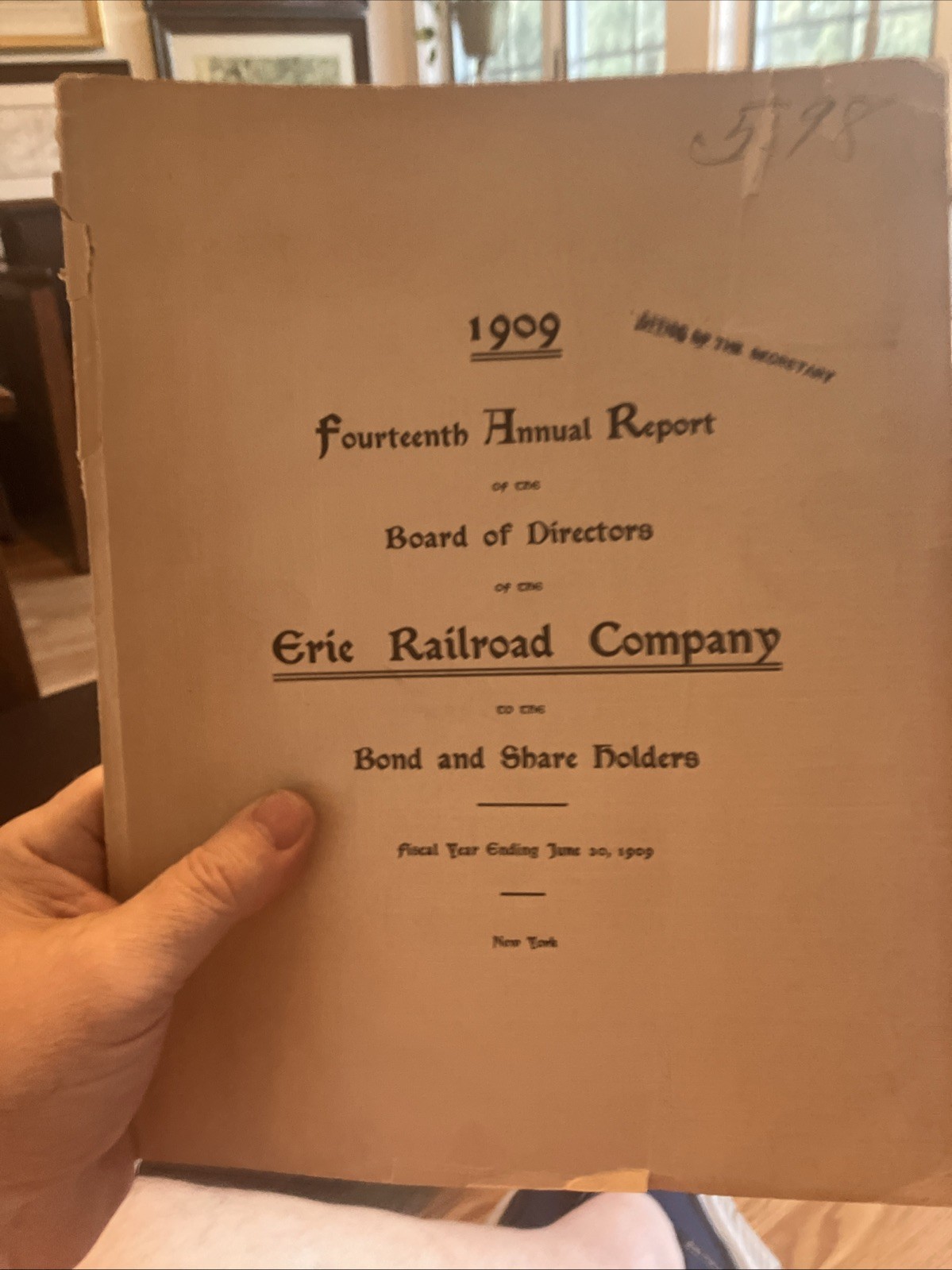 Erie Railroad Co 1909 Report Antique Large Map  NY Officers Director Names