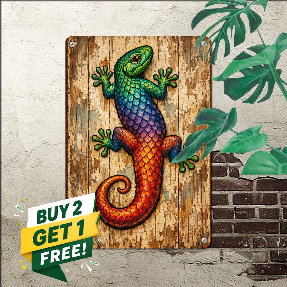 Retro Gecko Lizard Iron Sign Unique Tropical Reptile Metal Wall Decor