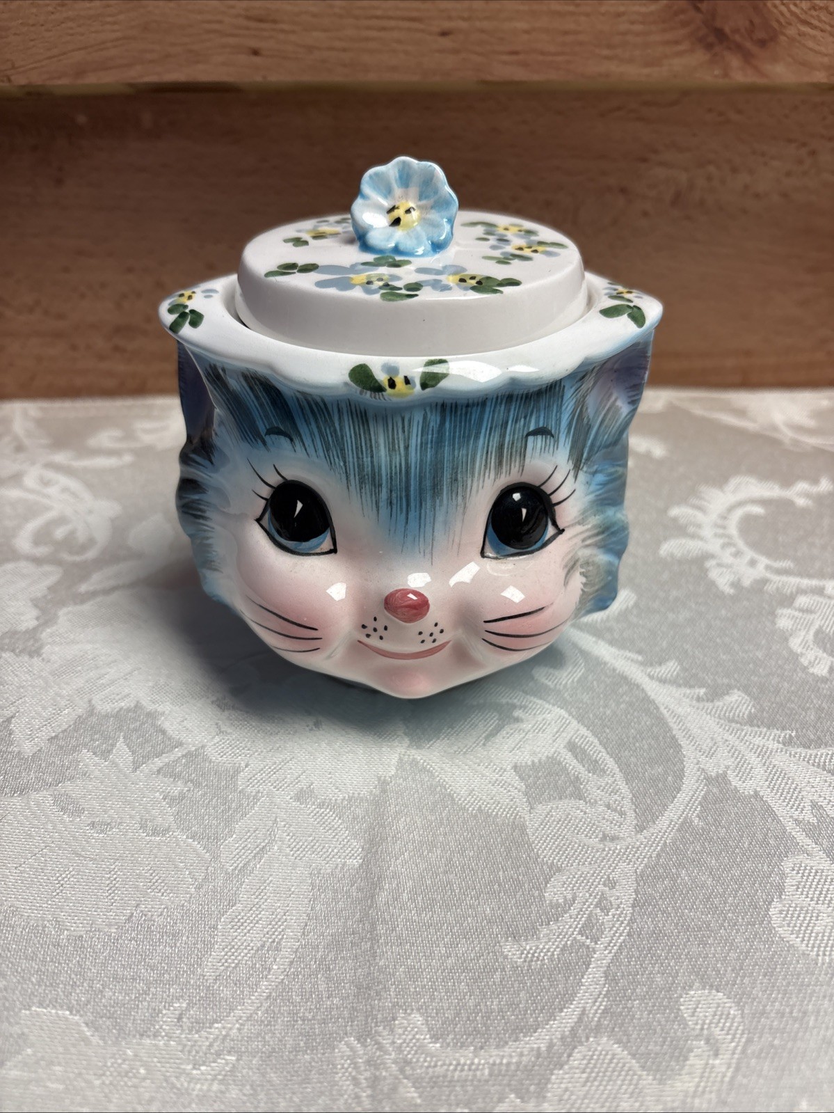 Lefton Blue Anthropomorphic Kitty Cat Miss Priss SUGAR BOWL w/LID Lefton Blue Anthropomorphic Kitty Cat Miss Priss SUGAR BOWL w/LID