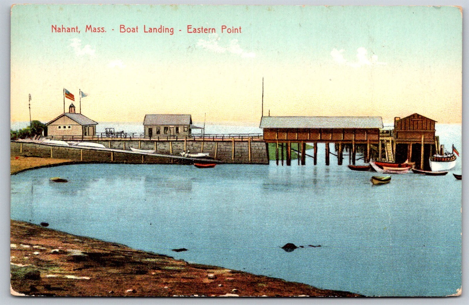 Nahant Massachusetts DB Postcard Boat Landing Eastern Point