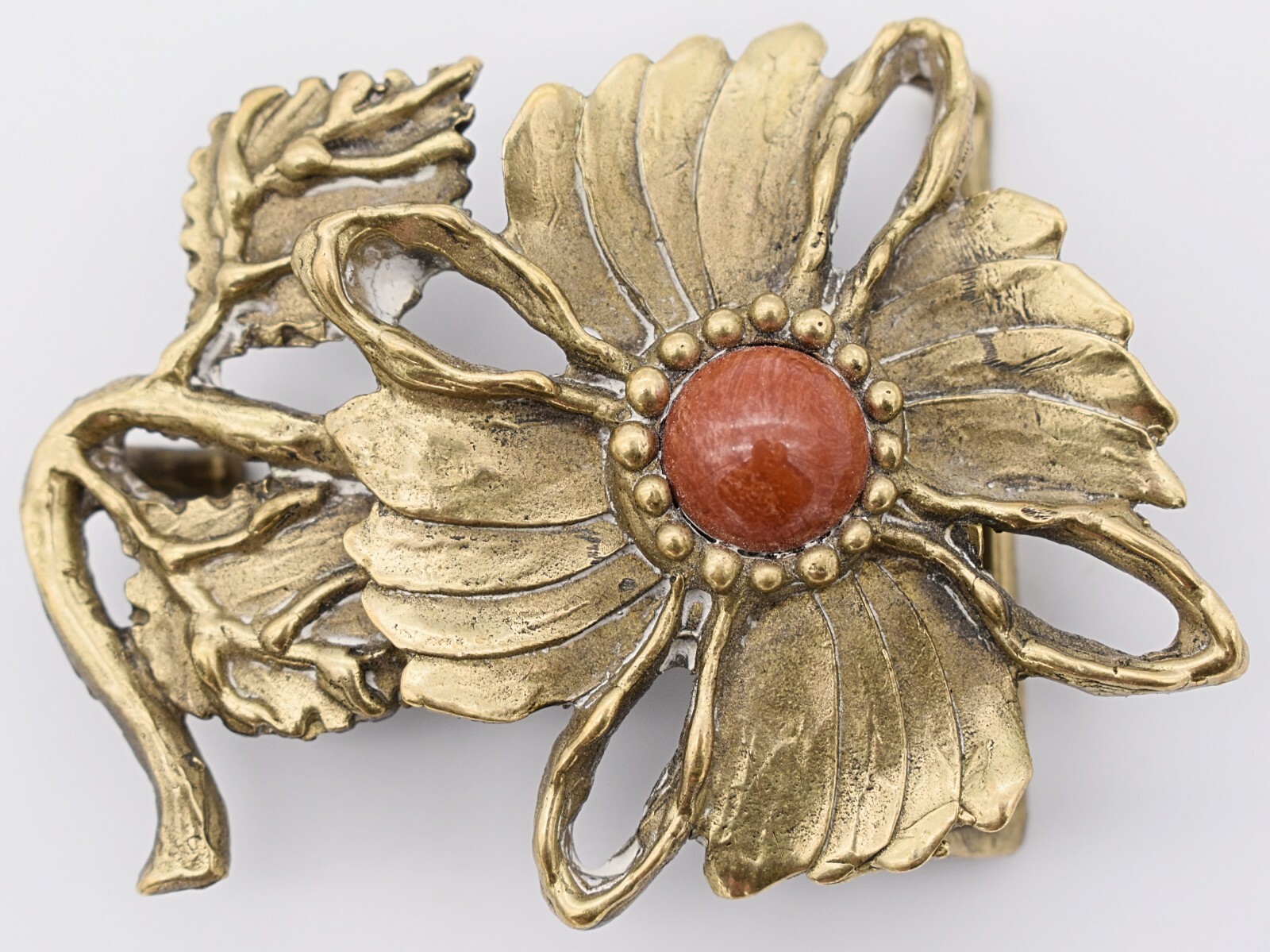 Ivar Hyden Artist Signed 1970s Hippie Flower Solid Brass Vintage Belt Buckle