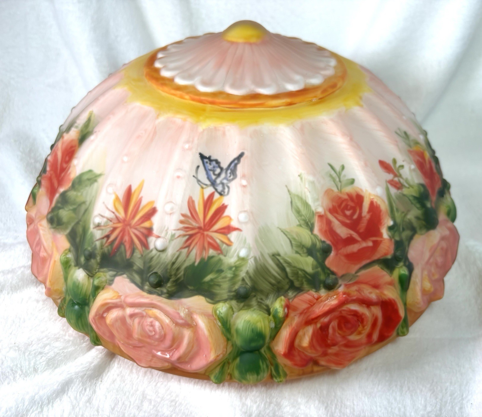  Vtg Pairpoint Style Puffy Reverse Painted Glass Lamp Shade 12\