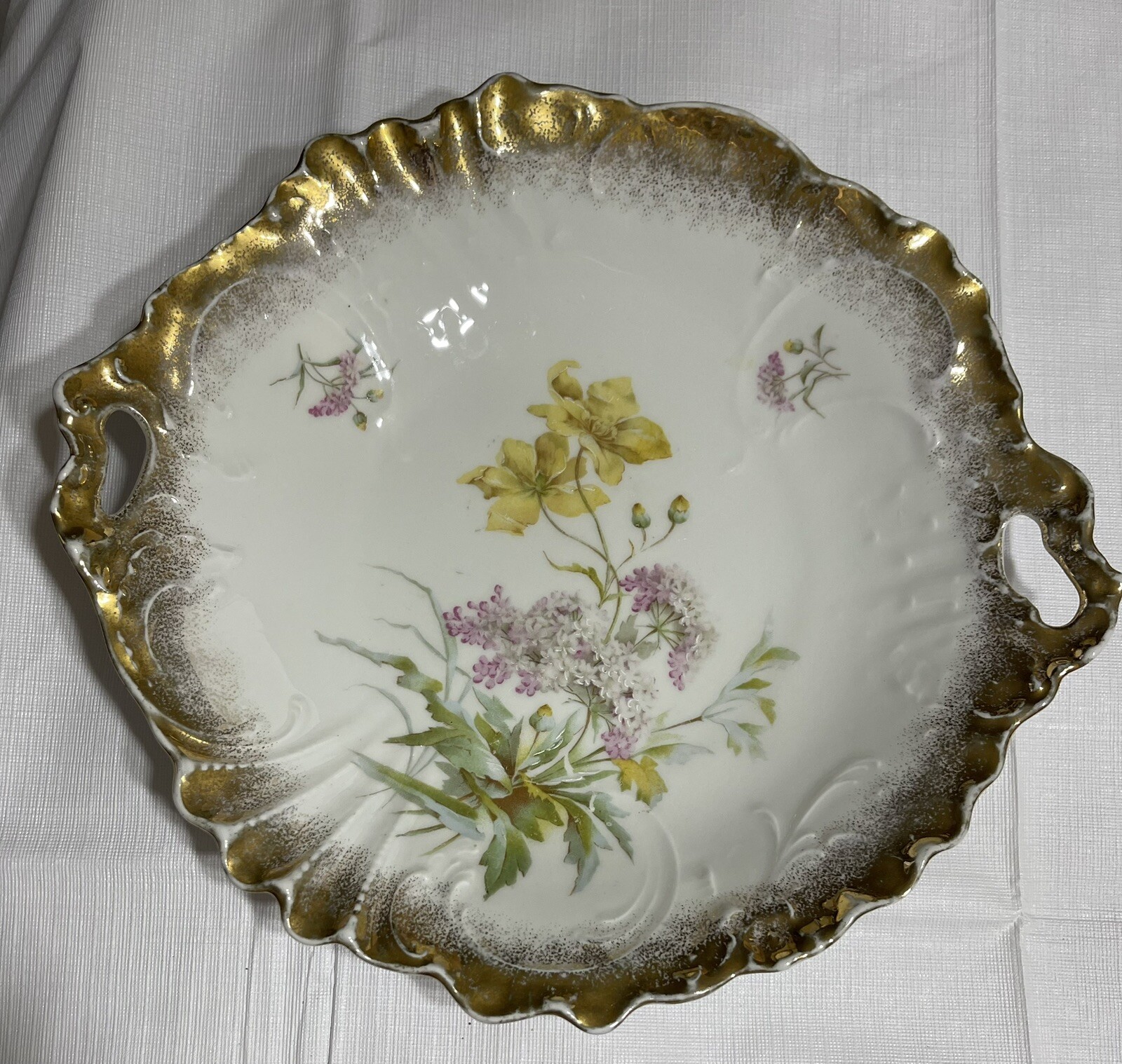 CT Carl Tielsch Germany Purple Yellow Floral Gilt Porcelain Shallow Bowl