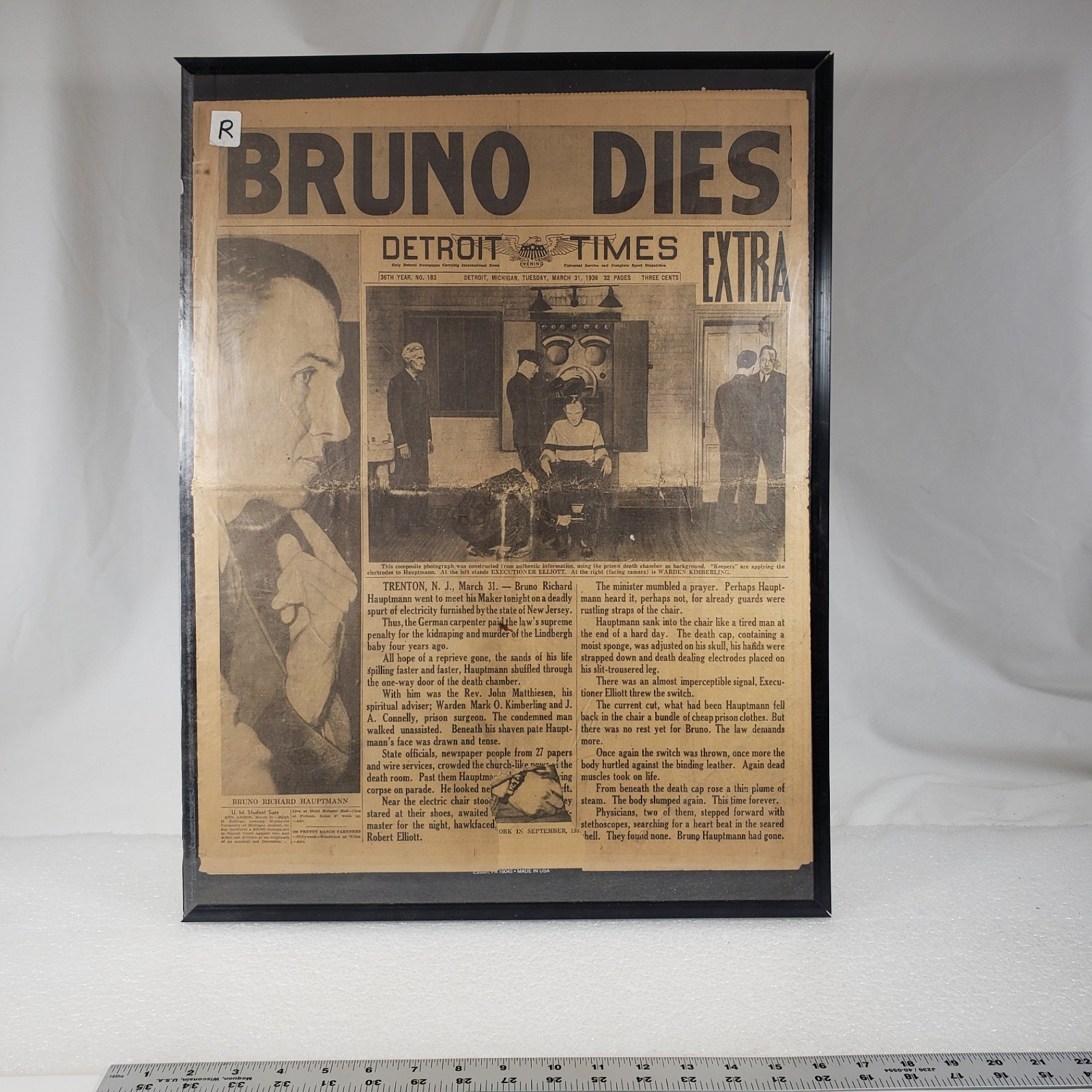 Detroit Free Press March 31, 1936 BRUNO DIES Lindbergh Baby Extra Evening Art 