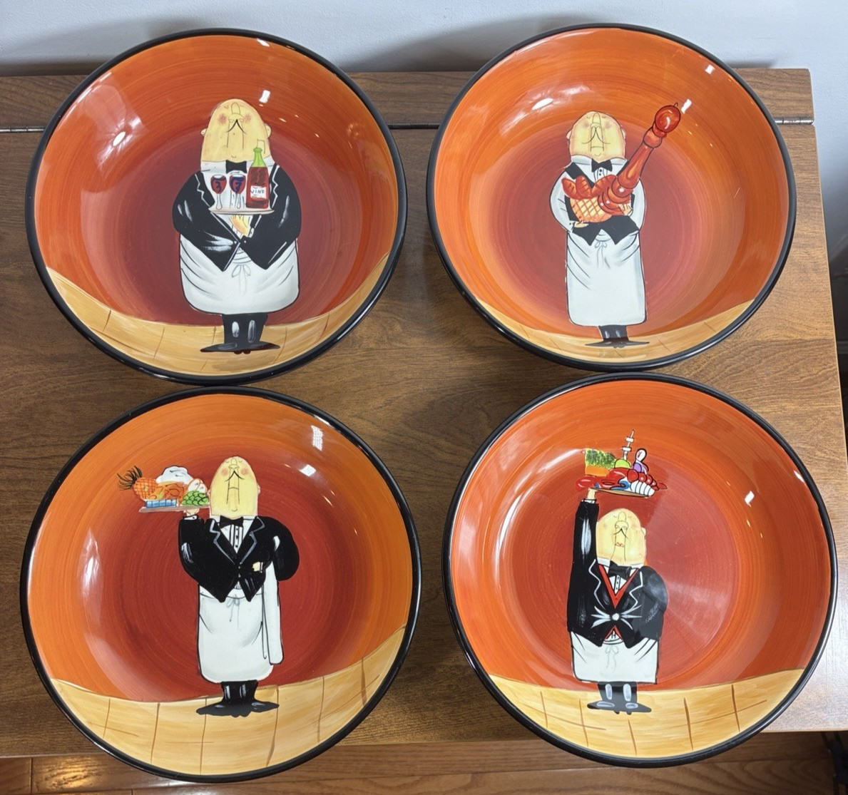 CERTIFIED INTERNATIONAL Dinner is Served Pasta Bowls Tracy Flickinger  set of 4
