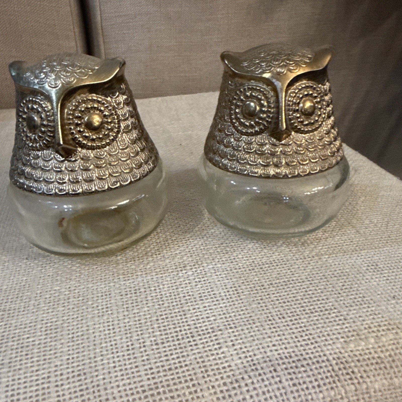 2 Avon Owl Vintage Glass Cologne Jar Empty, 3 3/4