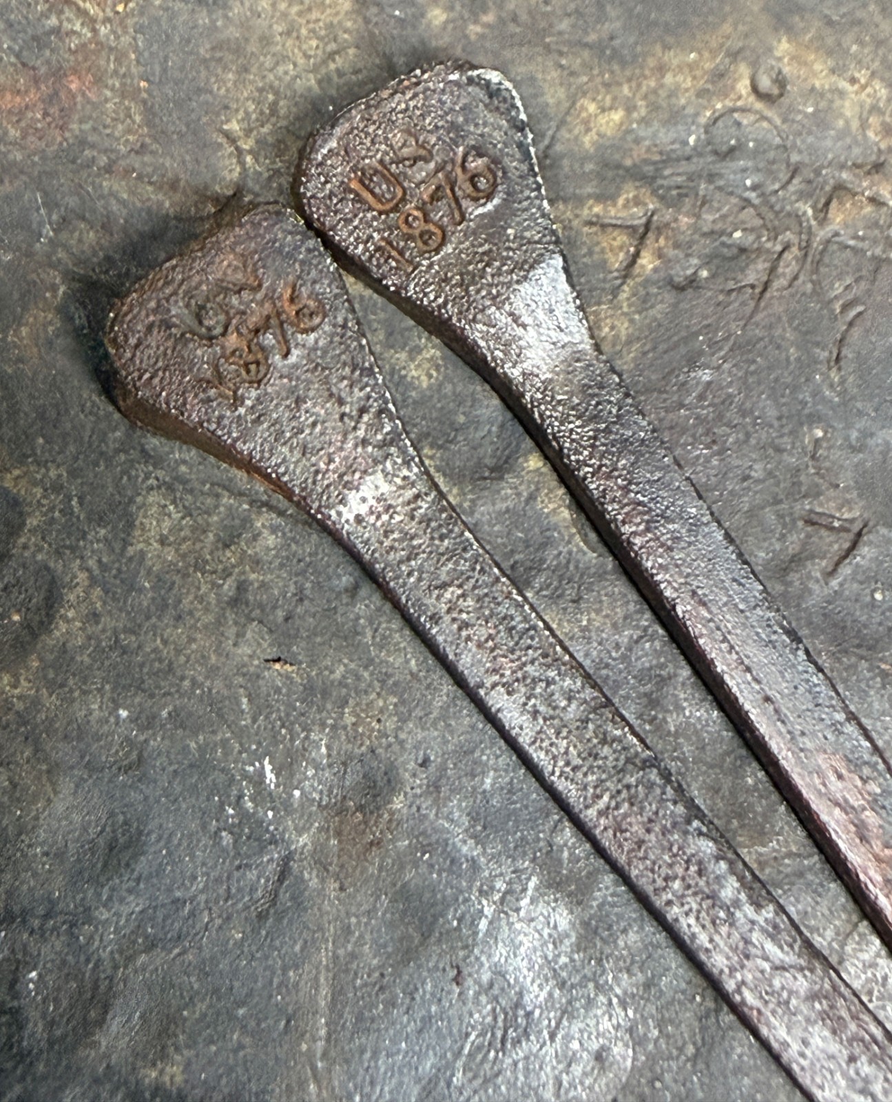 2 Original General Custer Era Horseshoe Nails US 1876 Mark Excavated Last Stand