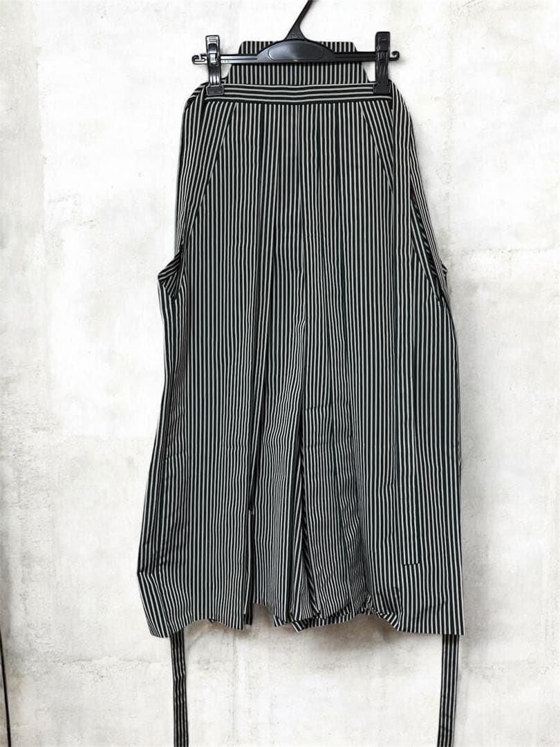 Japanese Kimono Green Grey Striped Hakama Men\'s Umanori Divided Length 83cm