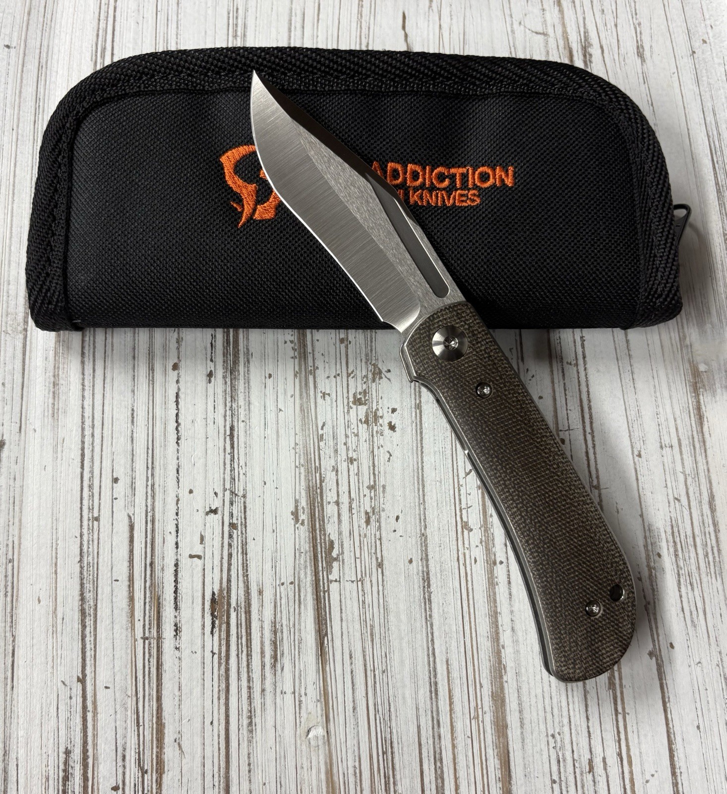 Jim Burke Custom Knives Rebel Front Flipper Liner Lock PSF-27 Green Micarta