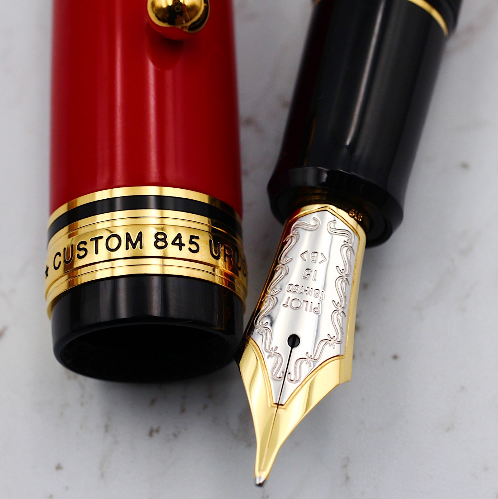 Pilot Custom 845 URUSHI Vermilion Red Fountain Pen NM Kodachi Nib by Y.Nagahara