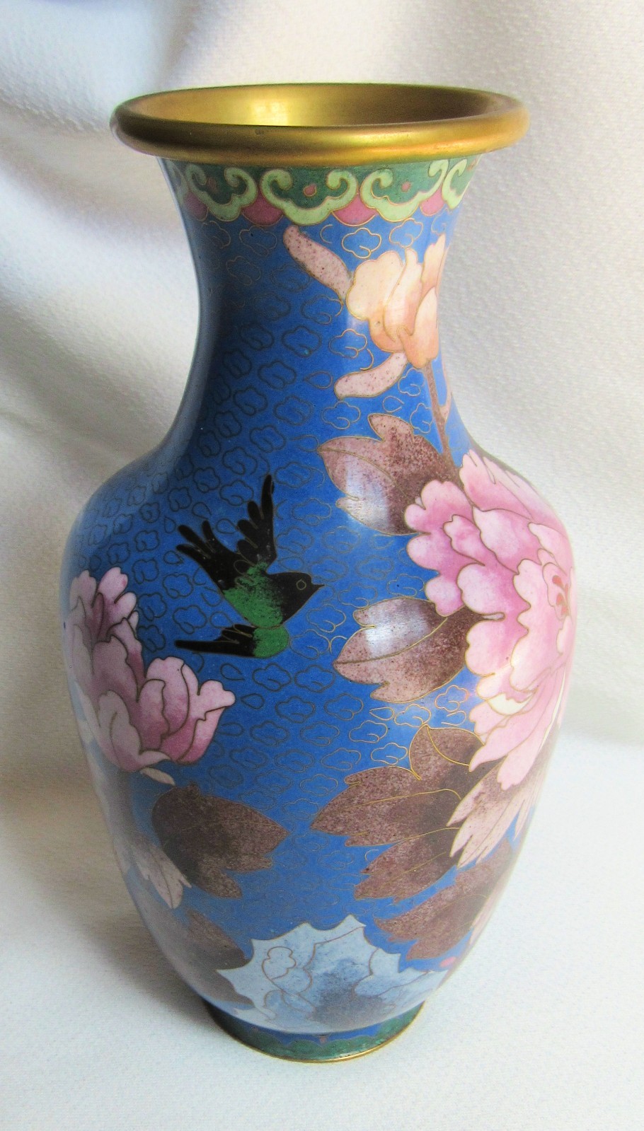 Asian Japanese Chinese Bird Floral Flowers Inlay Cloisonne Vase