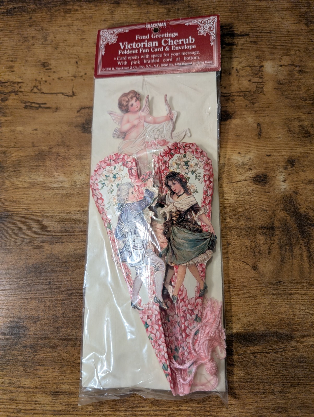 Vintage 1992 Shackman Fond Greetings Victorian Cherub Foldout Fan Card/Envelope