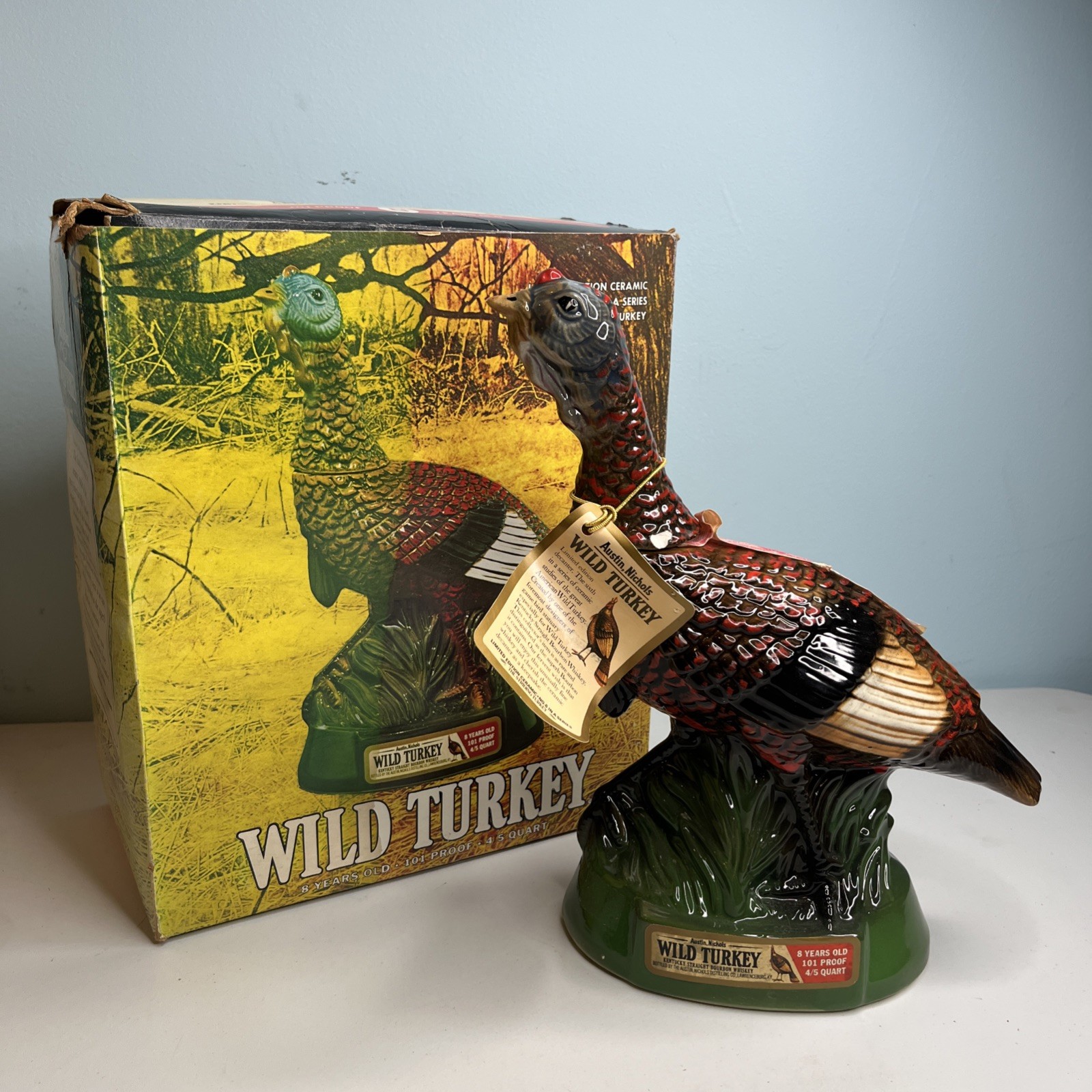 Vtg Austin Nichols Empty Wild Turkey Liquor Bottle 185 No. 6 Decanter & Box