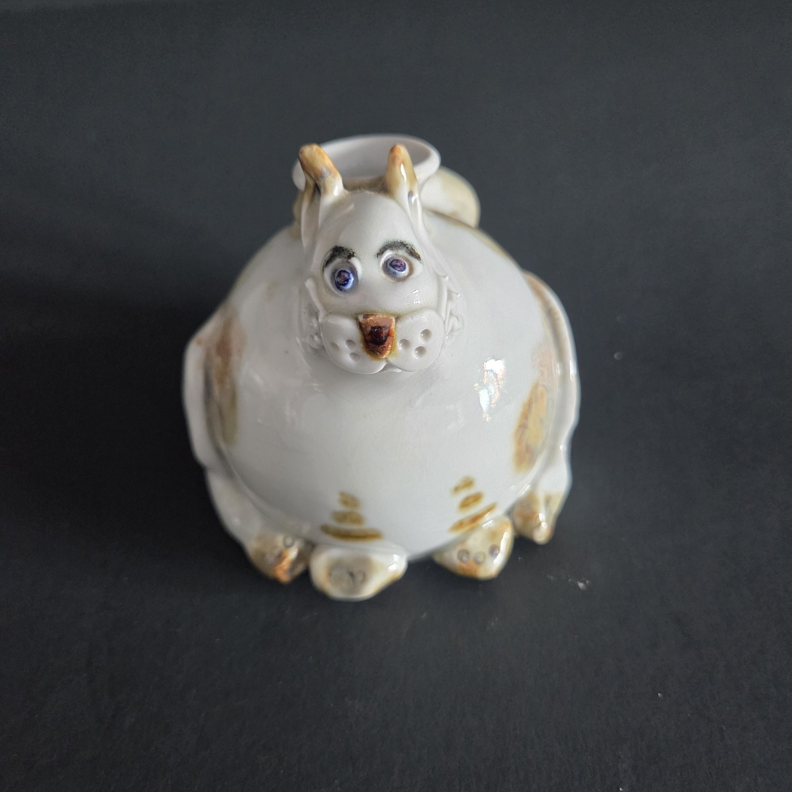 Whimsical Ceramic Fat Cat Bud Vase, Signed EW Studio Art Pottery, Chonky Cat 