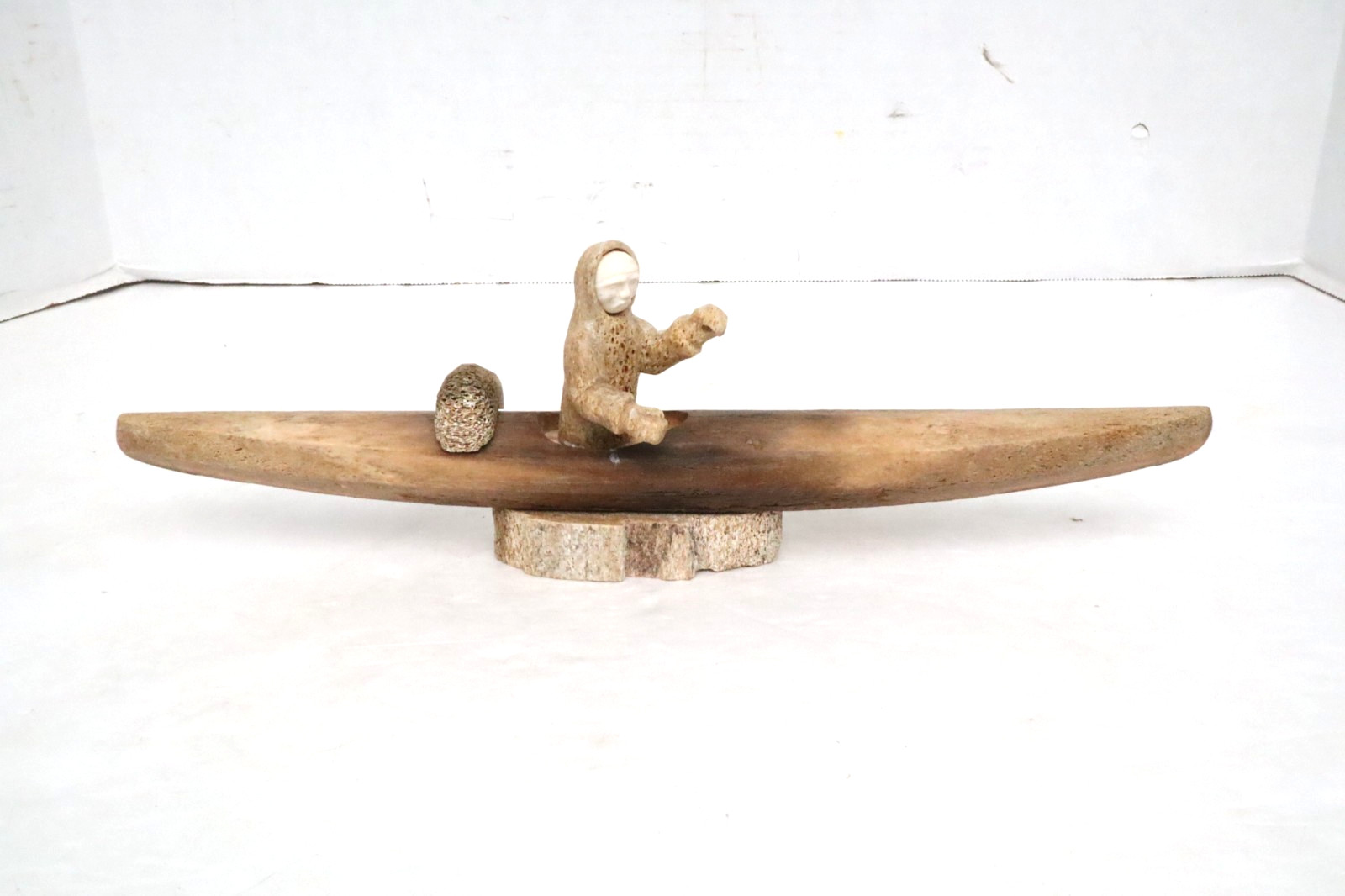 Vintage Native Inuit sculpture large Eskimo Canoe Boat Alaskan carving alaskan