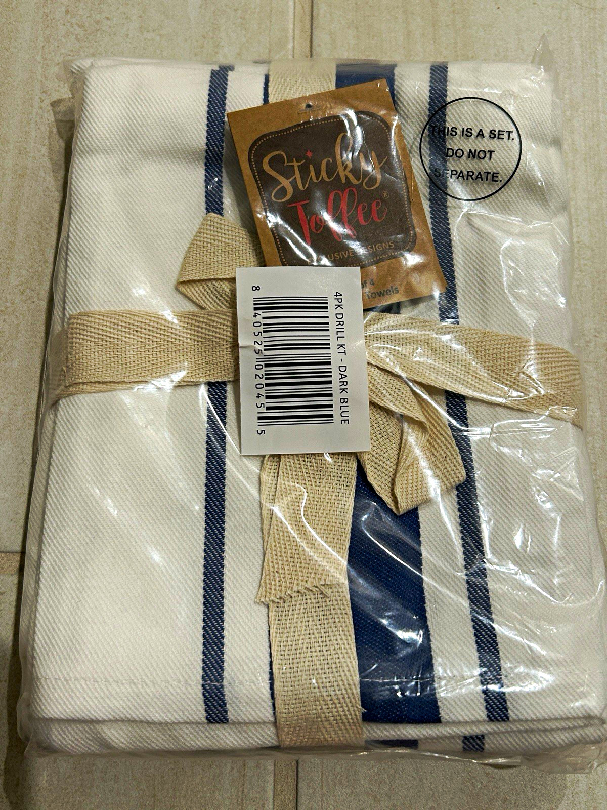 Sticky Toffee 4-Pack Fabric Kitchen Towel Set, White/Blue Striped Cotton