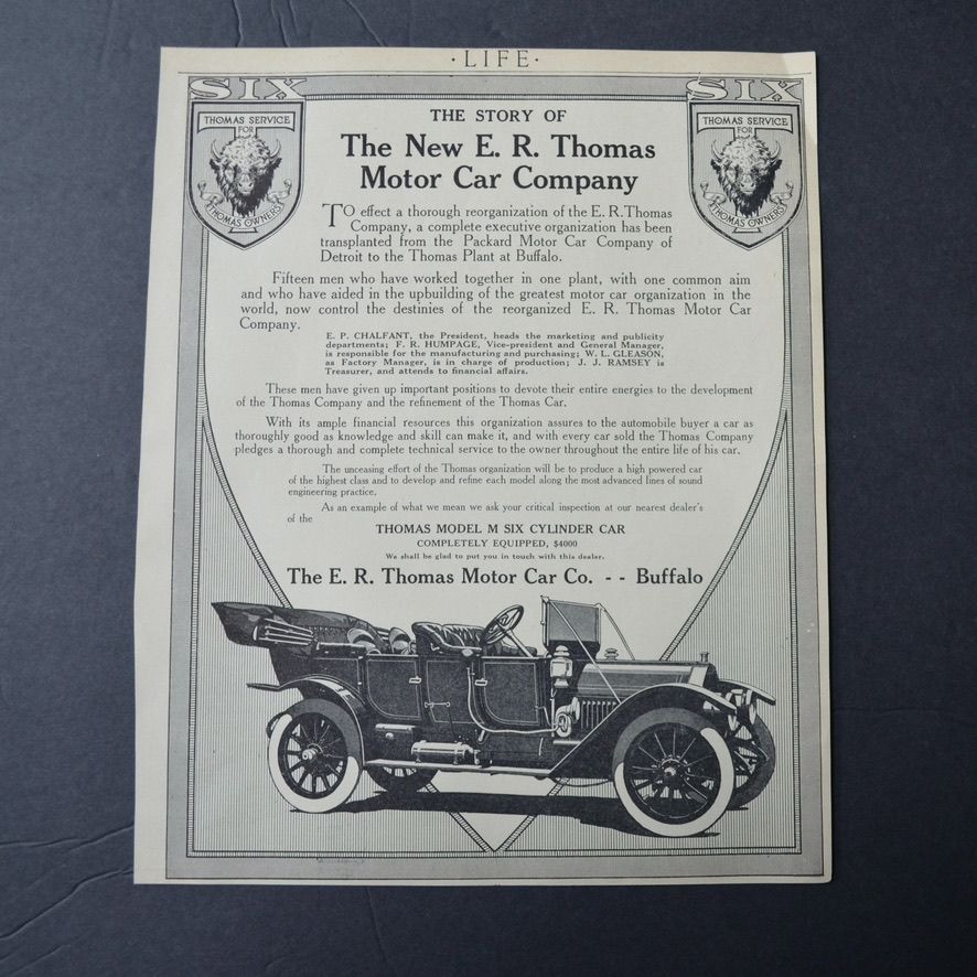 Antique 1911 Life Magazine Advertisement ER Thomas Motor Car Co & Firestone Tire