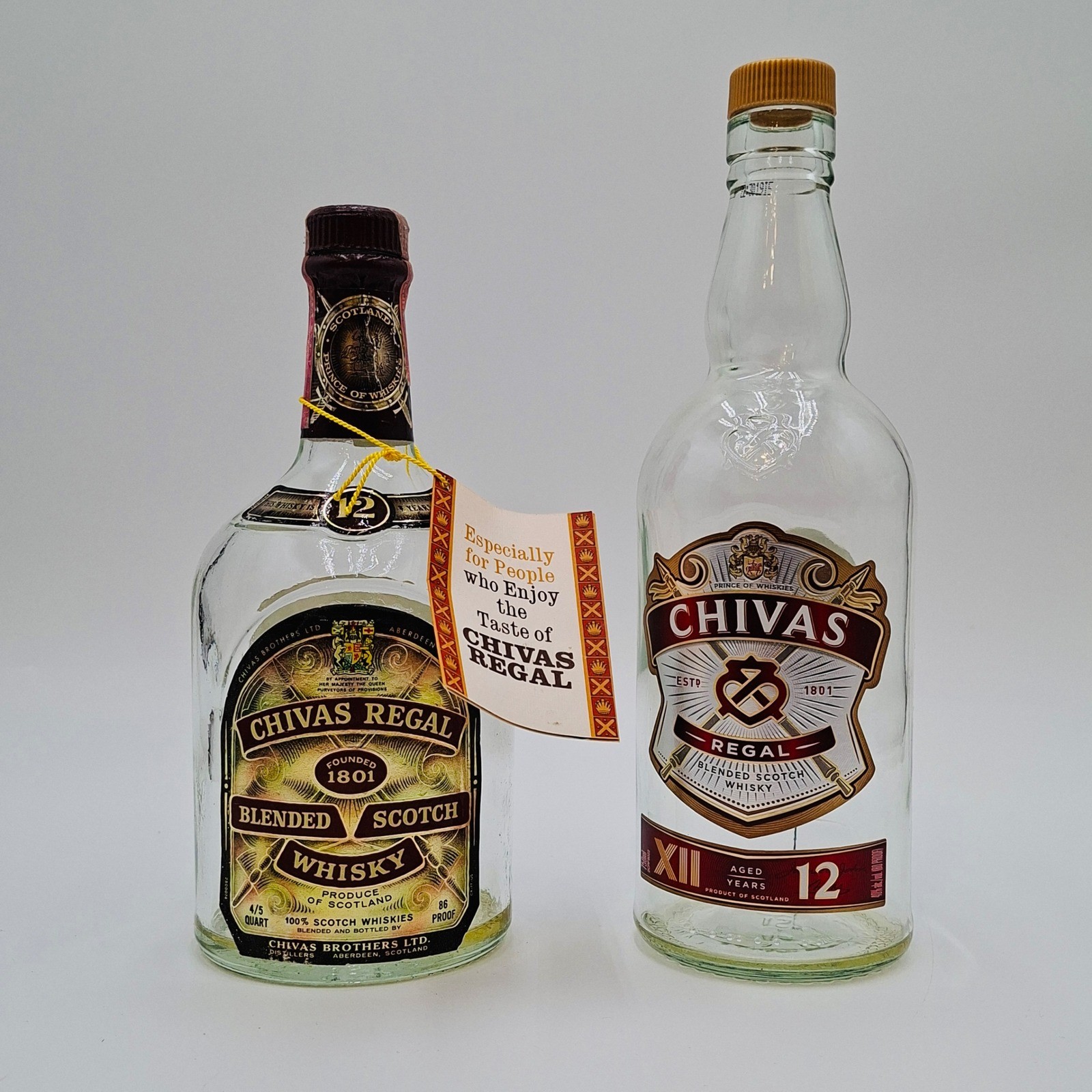 Vintage Chivas Regal 12 Scotch Whisky Empty Bottle Lot 4/5 Quart 750ml Bar Decor