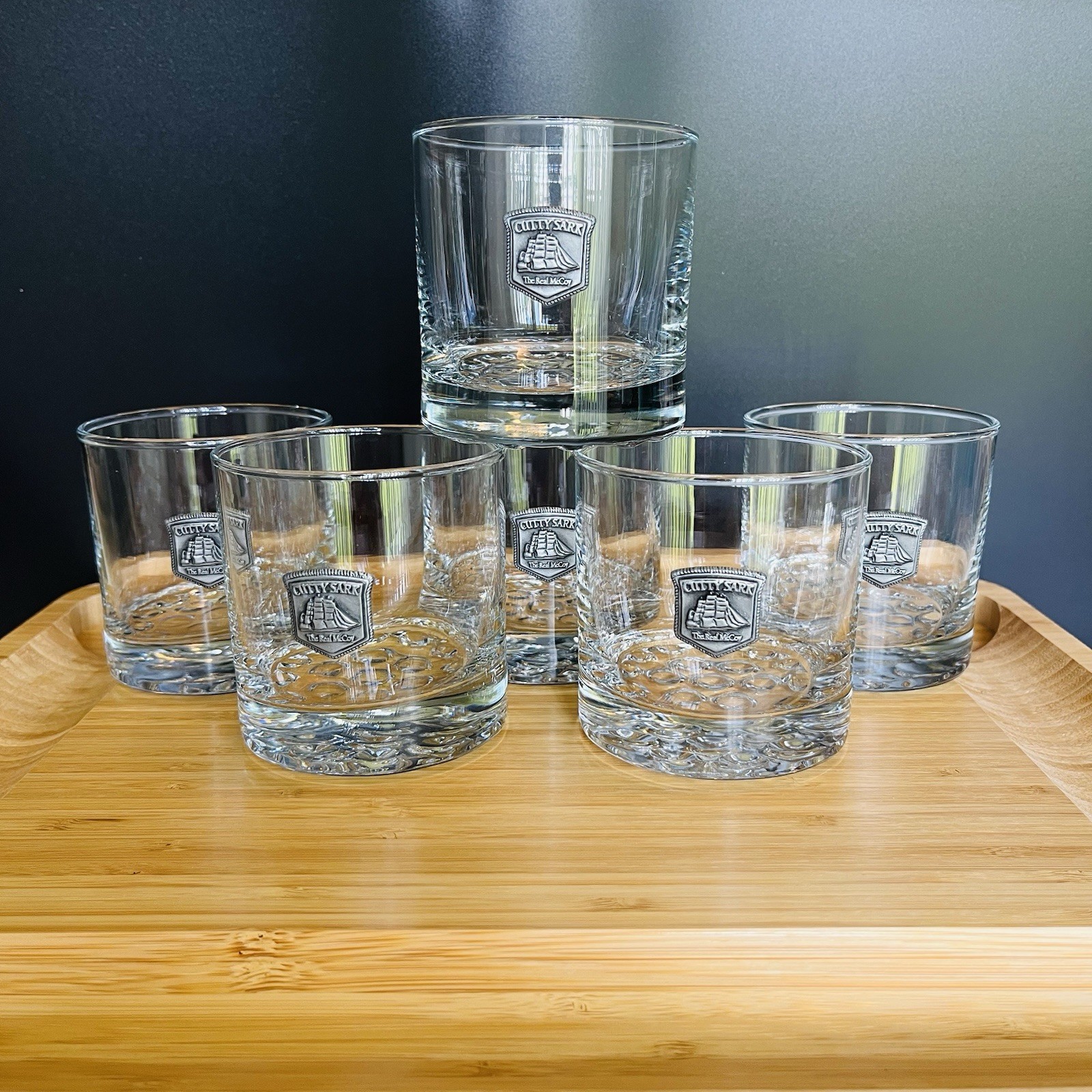 Cutty Sark “The Real McCoy” Pewter Bubble Bottom Scotch Whiskey Glasses Set Of 6