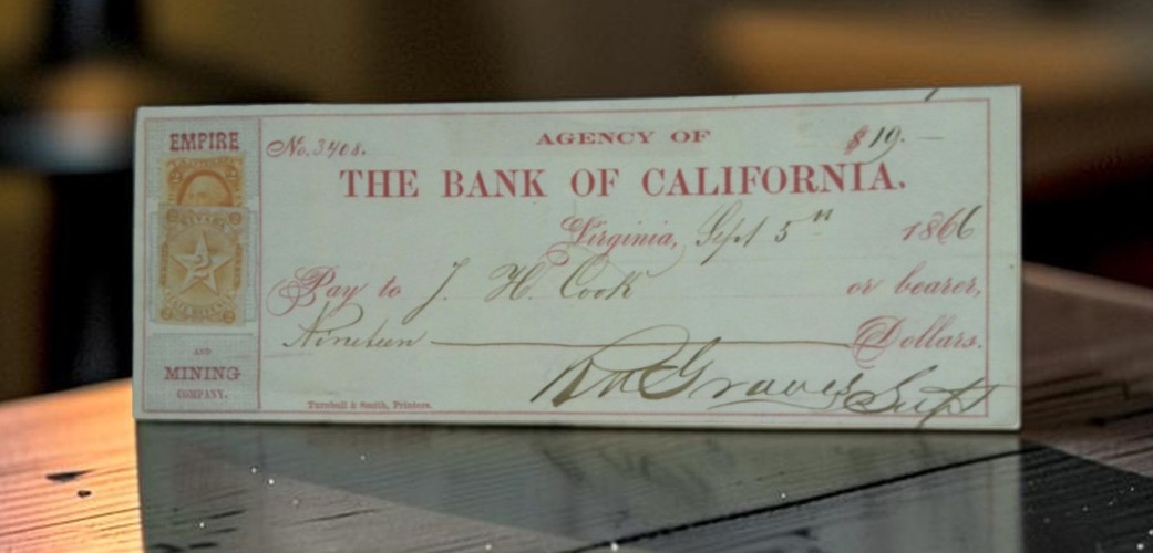 1866 Virginia City NV Check Empire Mining Co ROBERT GRAVES Signed Dual Revenue S