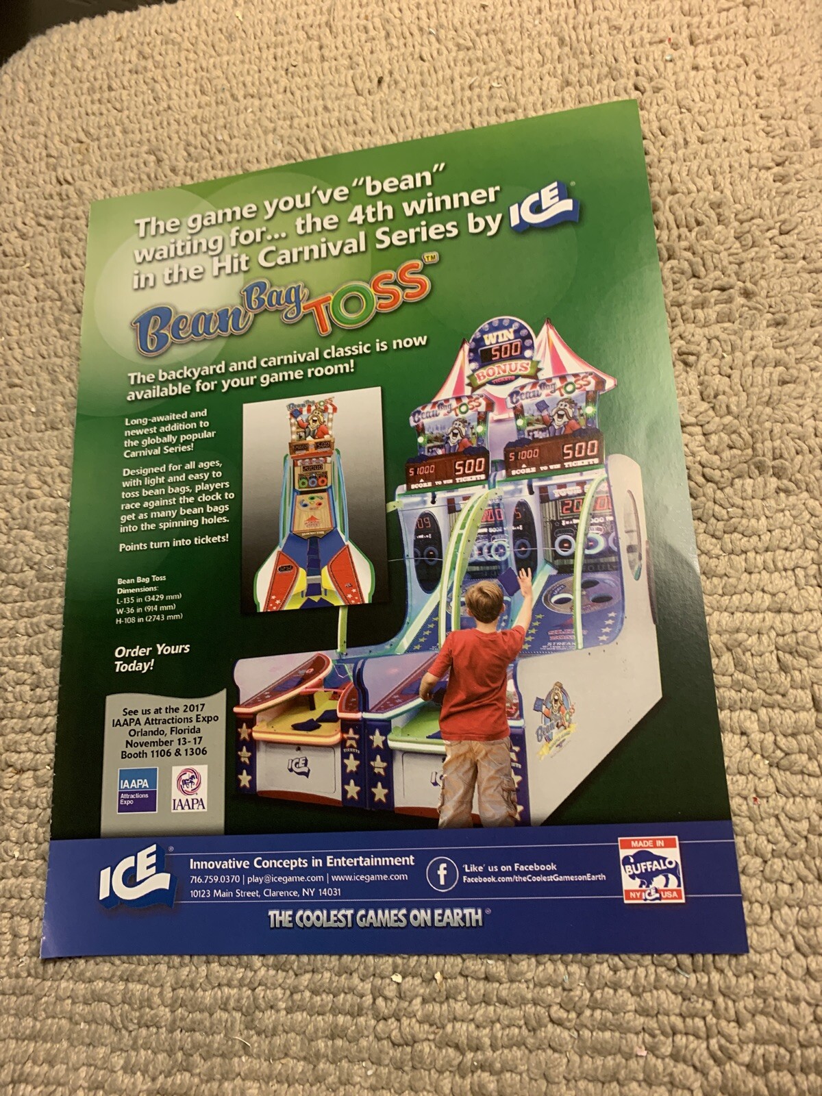 original 11-8 1/4” Bean Bag Toss Ice  arcade game FLYER AD