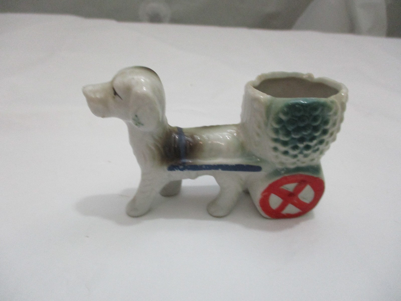 VTG, Ceramic Dog Pulling Cart Toothpick/Planter/Matchstick Holder Japan