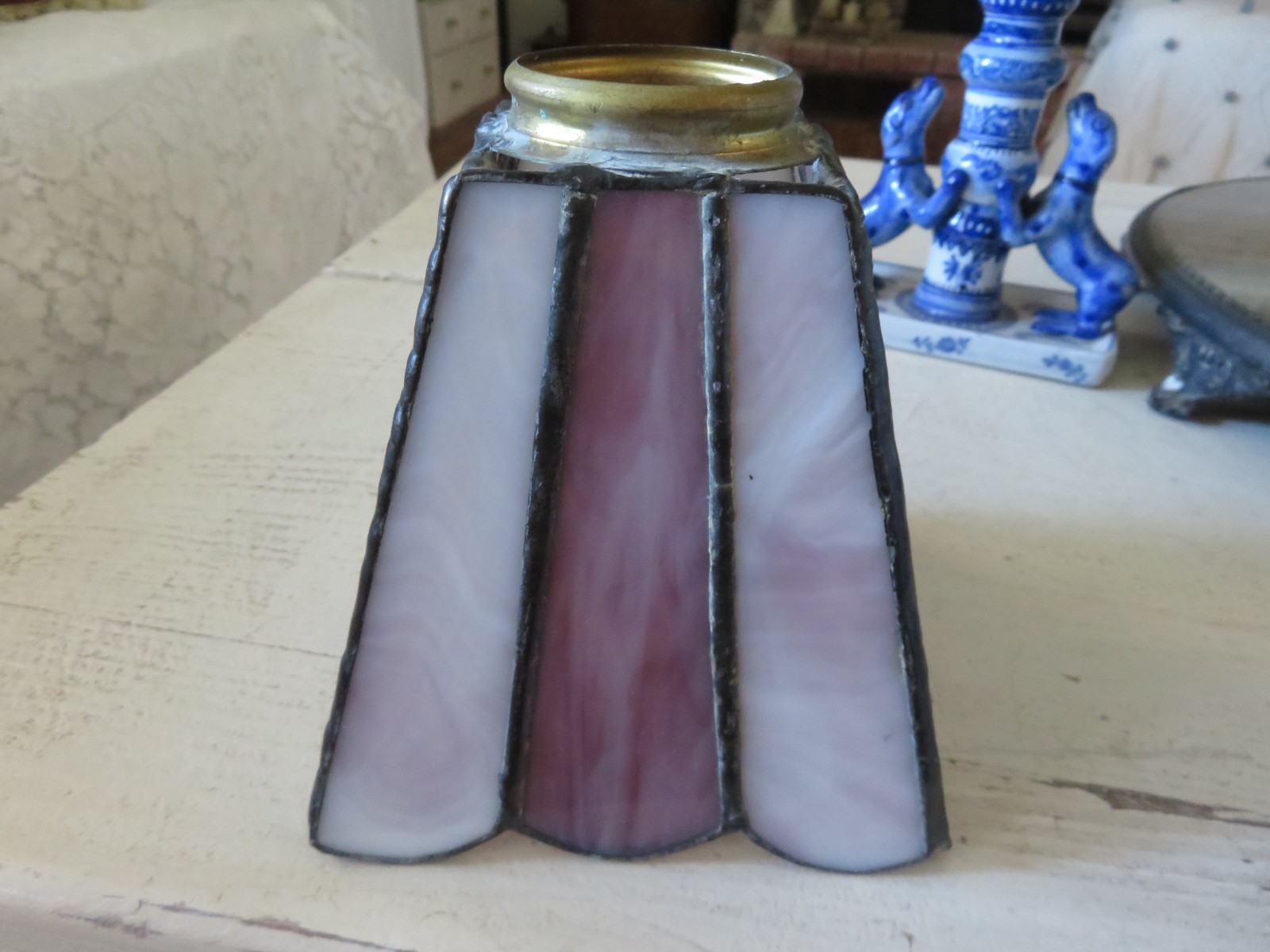 Gorgeous Vintage Peacock Pattern Tiffany style Stained Lamp Shades Lavender